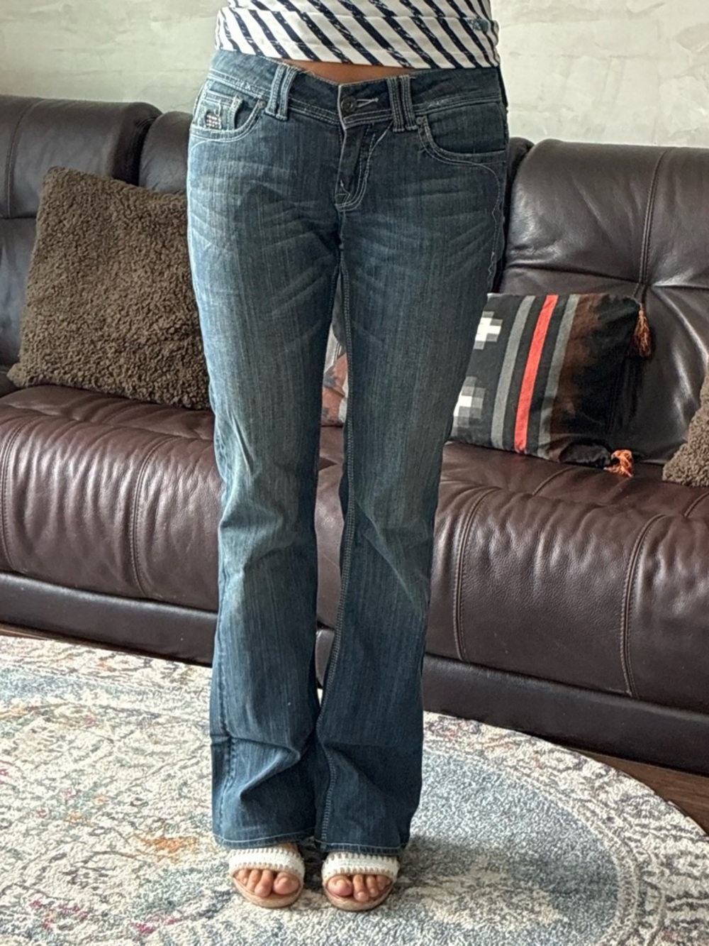 Vintage Parasuco Women's Dark Blue Flare Jeans